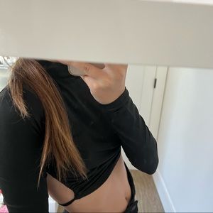Black Long Sleeve Top With Open Back And Tie